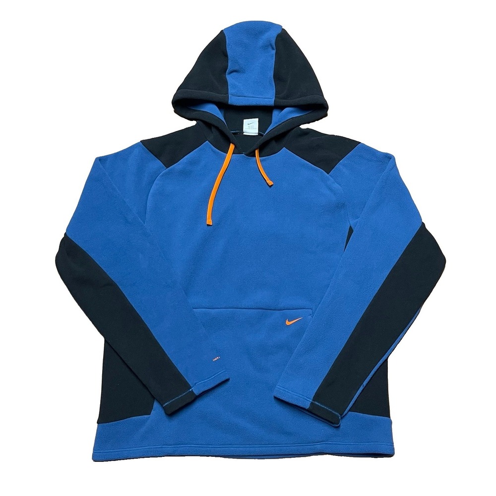 Nike Therma-FIT Hoodie Mens M Blue Black Colorblock Pullover Sweatshirt